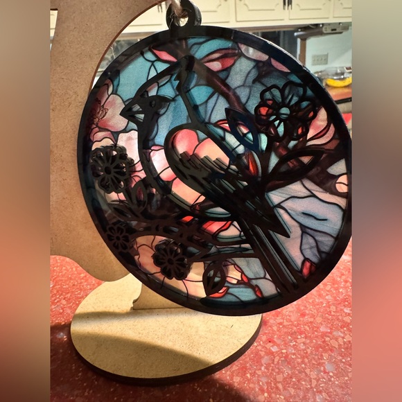 Handmade Cardinal Acrylic Suncatcher - Picture 2 of 3